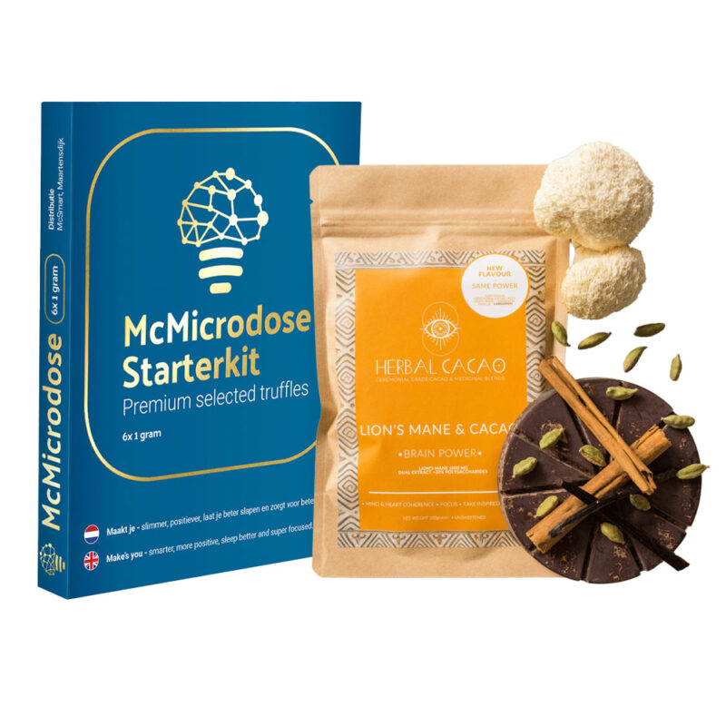 Microdose Brain Boost combo met Microdosing Truffels en rauwe 100% cacao met Lion's Mane