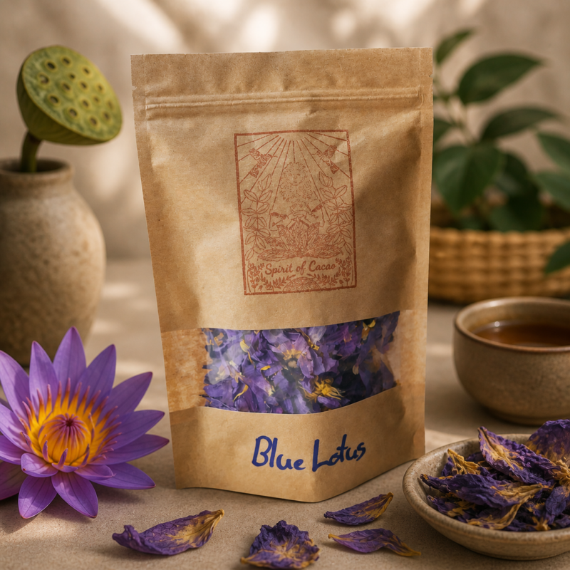 blue lotus gedroogde bloemen thee sfeerbeeld met kop thee en lotus bloem