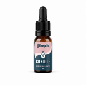 Hemplife CBN olie 5% 10ml flesje op witte achtergrond