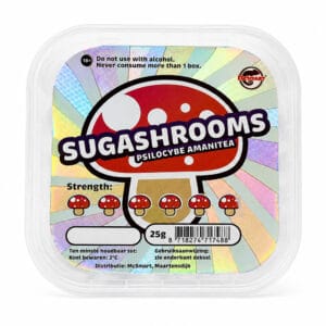 SugaShrooms Magic Truffels 25 gram in transparant bakje op witte achtergrond van Smartshop Kronos.